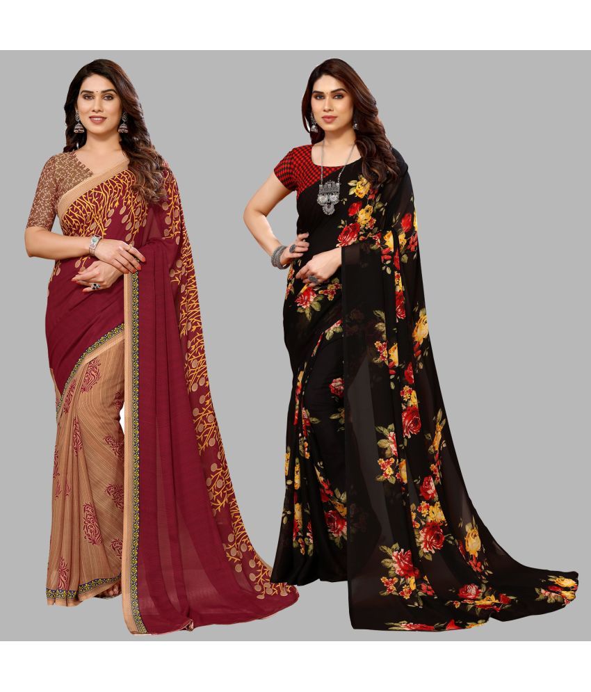     			ANAND SAREES Georgette Printed Saree With Blouse Piece - Multicolor ( Pack of 2 )