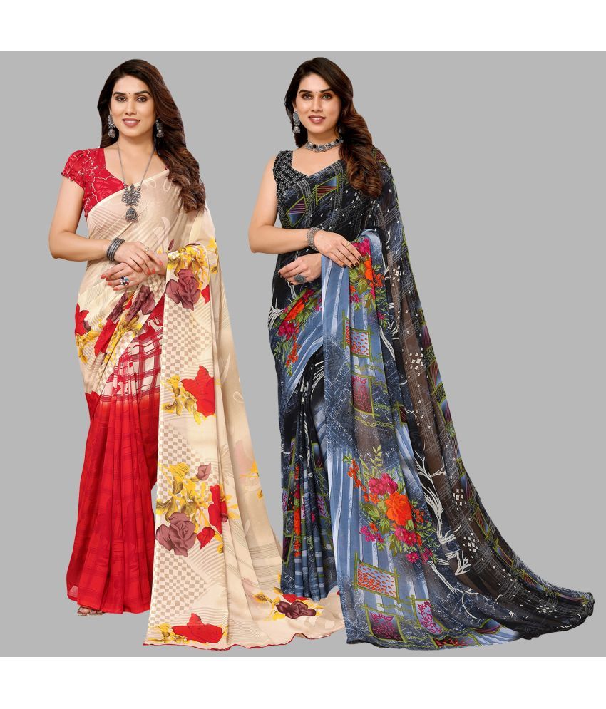     			ANAND SAREES Georgette Printed Saree With Blouse Piece - Multicolor ( Pack of 2 )