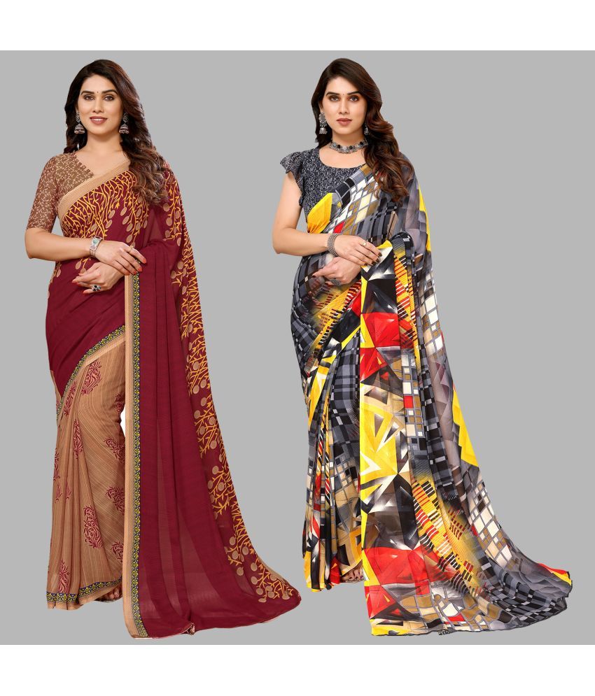     			ANAND SAREES Georgette Printed Saree With Blouse Piece - Multicolor ( Pack of 2 )