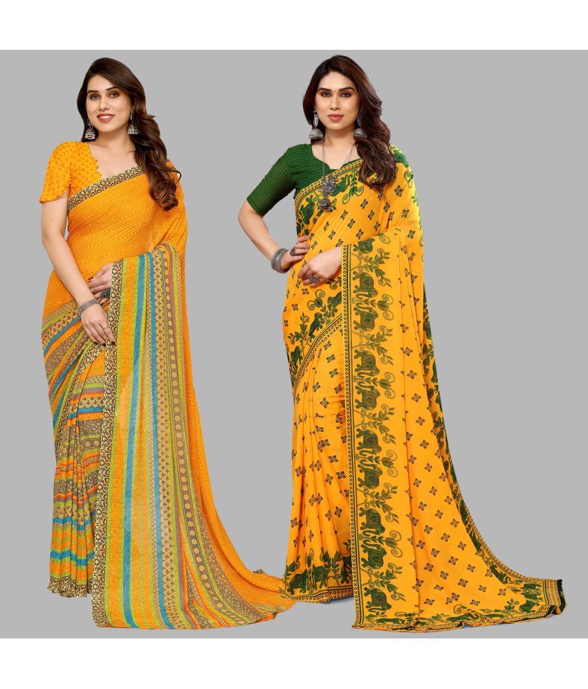     			ANAND SAREES Georgette Printed Saree With Blouse Piece - Multicolor ( Pack of 2 )