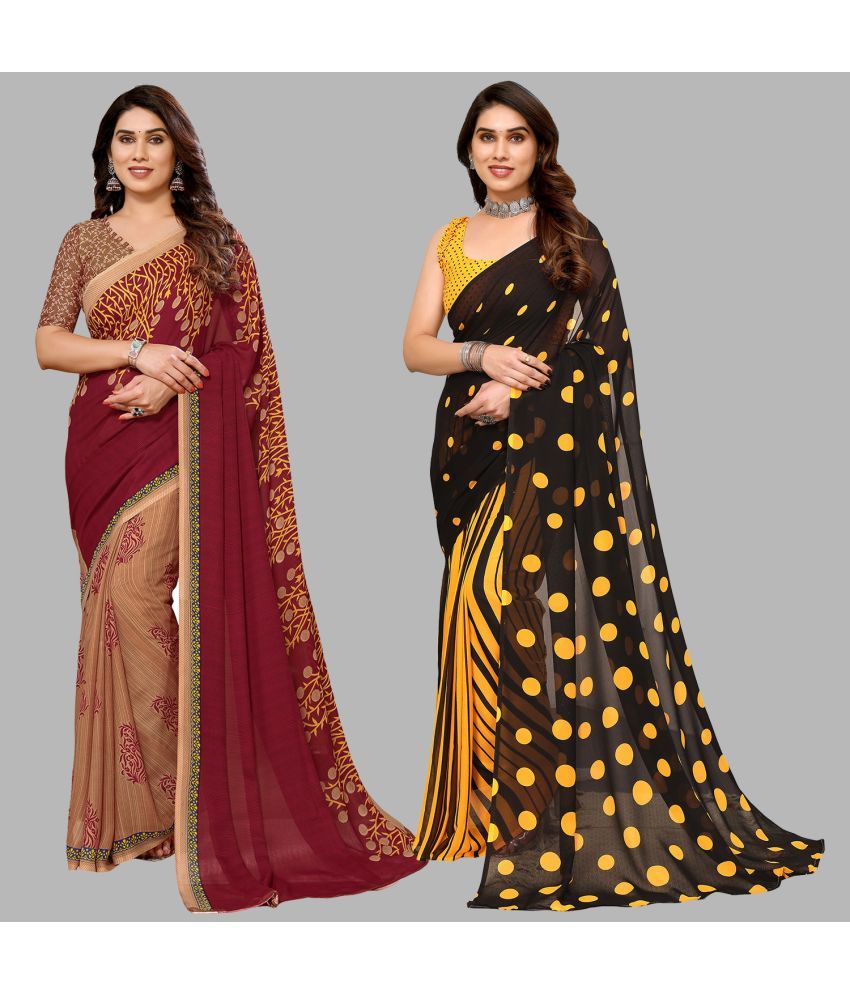     			ANAND SAREES Georgette Printed Saree With Blouse Piece - Multicolor ( Pack of 2 )