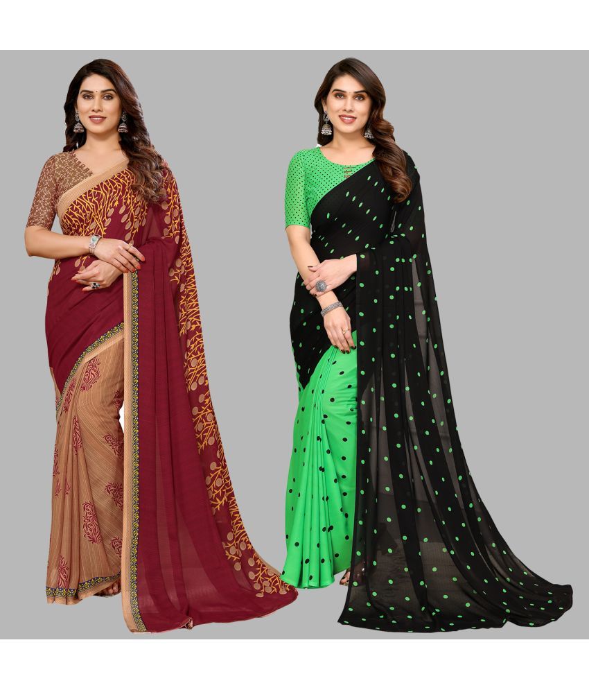     			ANAND SAREES Georgette Printed Saree With Blouse Piece - Multicolor ( Pack of 2 )