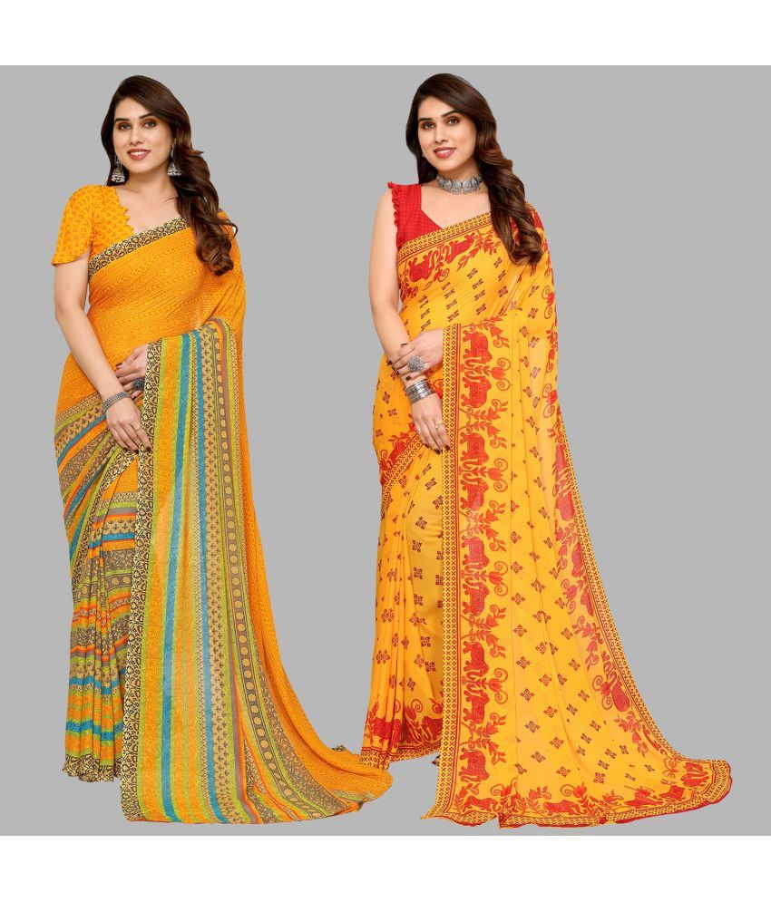     			ANAND SAREES Georgette Printed Saree With Blouse Piece - Multicolor ( Pack of 2 )