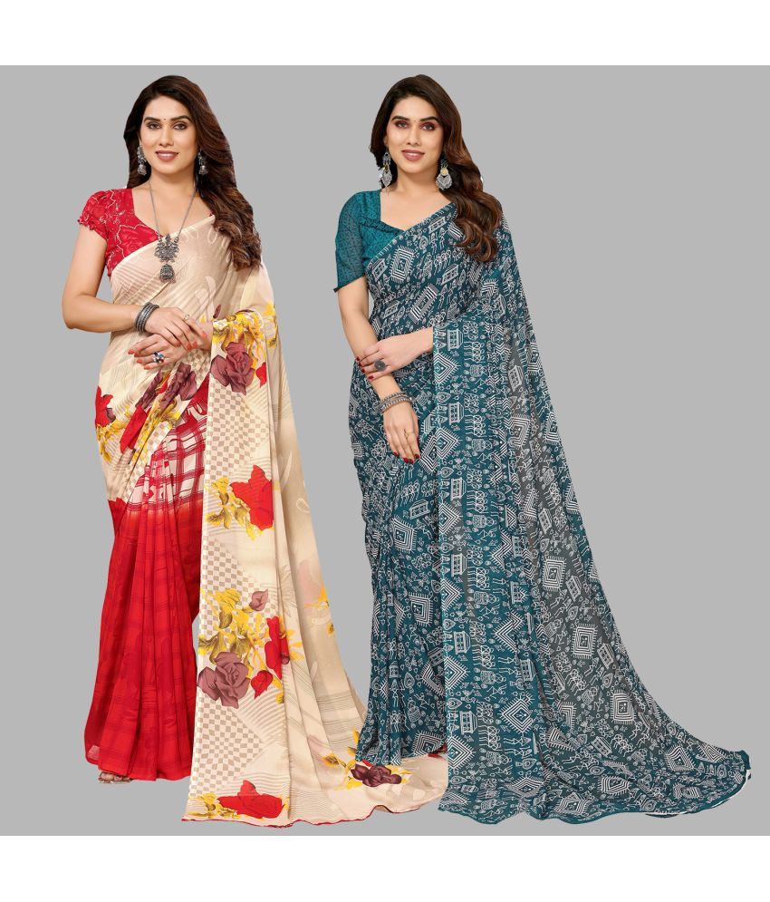     			ANAND SAREES Georgette Printed Saree With Blouse Piece - Multicolor ( Pack of 2 )