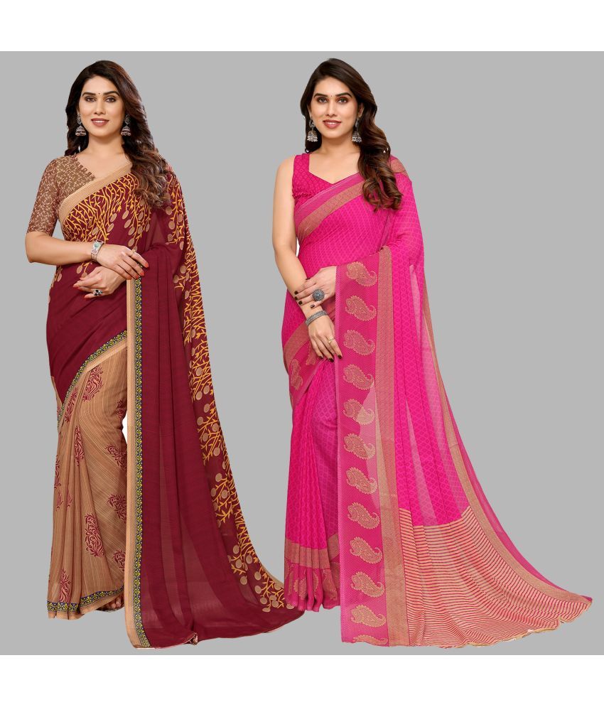     			ANAND SAREES Georgette Printed Saree With Blouse Piece - Multicolor ( Pack of 2 )