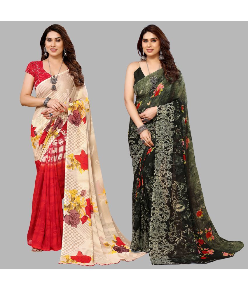     			ANAND SAREES Georgette Printed Saree With Blouse Piece - Multicolor ( Pack of 2 )