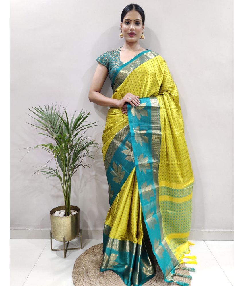    			Aika Banarasi Silk Embellished Saree With Blouse Piece - LightGreen ( Pack of 1 )