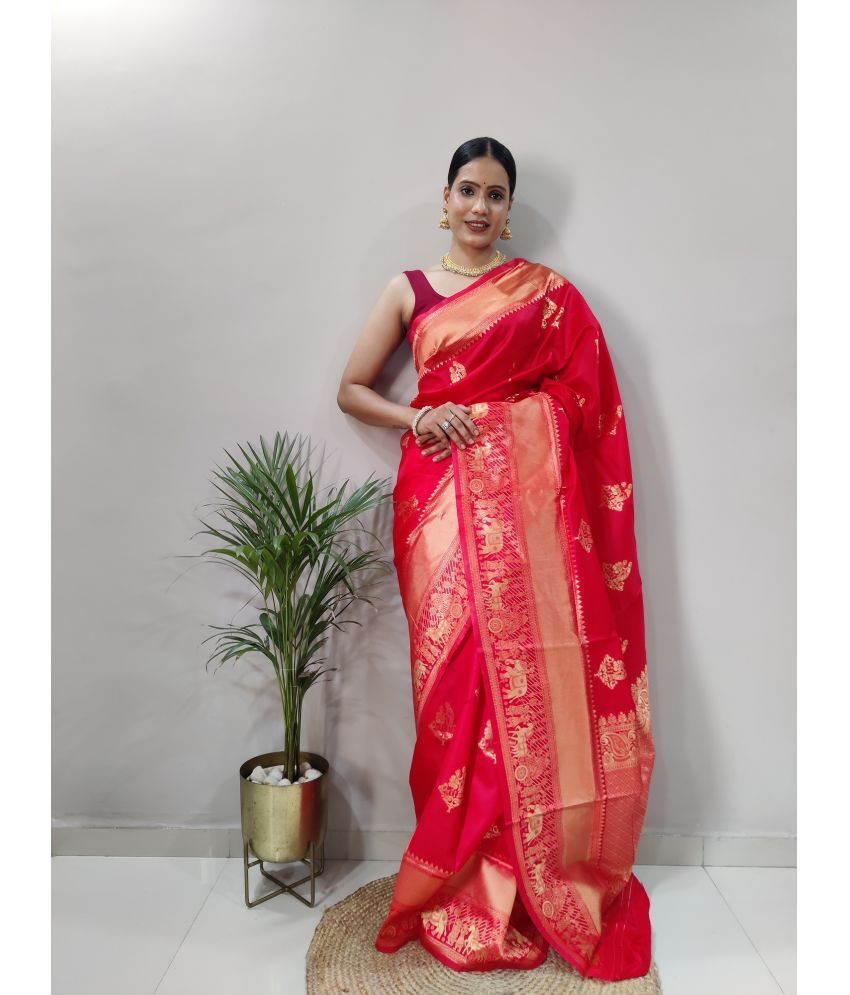     			Aika Banarasi Silk Embellished Saree With Blouse Piece - Red ( Pack of 1 )