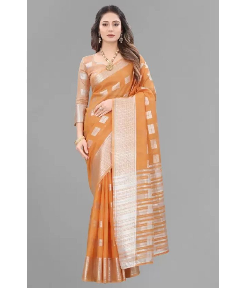     			Aika Banarasi Silk Embellished Saree With Blouse Piece - Orange ( Pack of 1 )