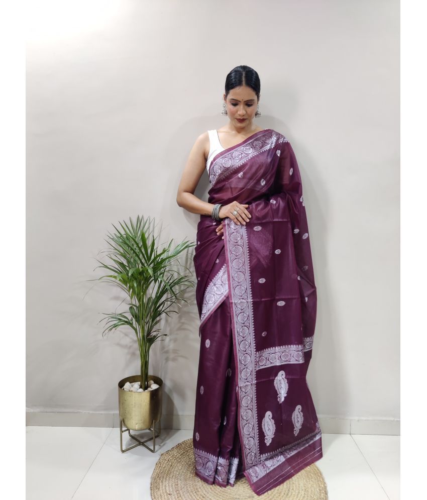     			Aika Banarasi Silk Embellished Saree With Blouse Piece - Wine ( Pack of 1 )