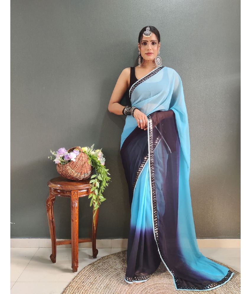     			Aika Banarasi Silk Embellished Saree With Blouse Piece - SkyBlue ( Pack of 1 )