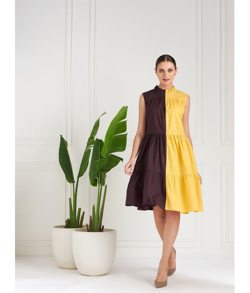     			Athena Cotton Printed Midi Women's A-line Dress - Yellow ( Pack of 1 )