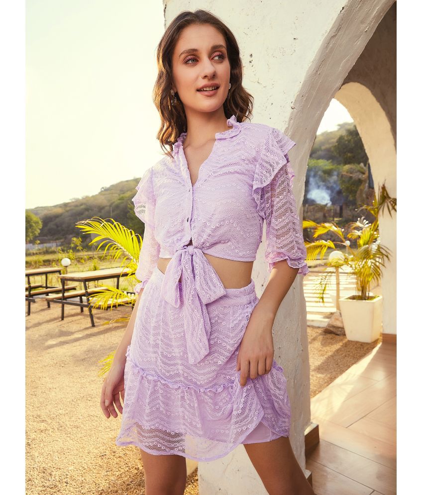     			Athena Lavender Self Design Skirt Top Set