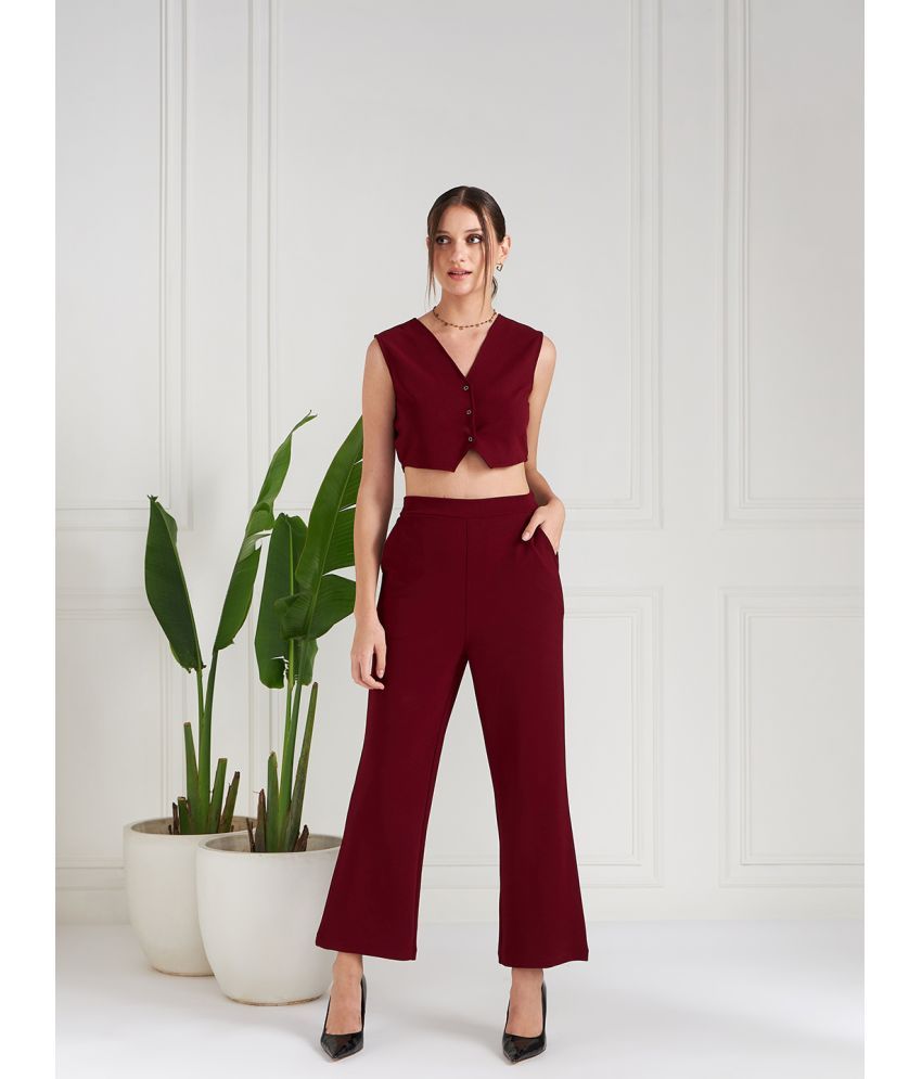     			Athena Maroon Solid Pant Top Set