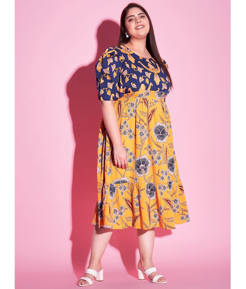     			Athena Polyester Printed Midi Women's Empire Dress - Yellow ( Pack of 1 )