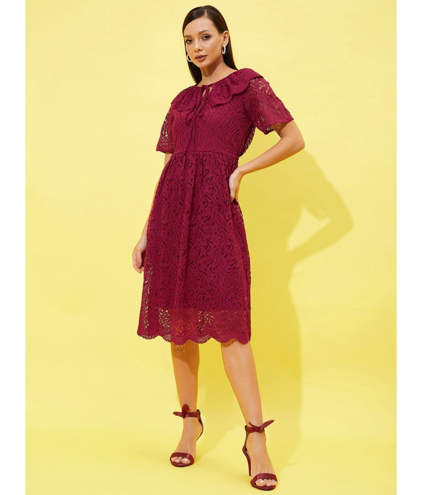     			Athena Polyester Solid Midi Women's Fit & Flare Dress - Wine ( Pack of 1 )