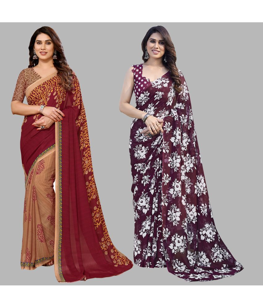     			Kashvi Sarees Georgette Printed Saree With Blouse Piece - Multicolor ( Pack of 2 )