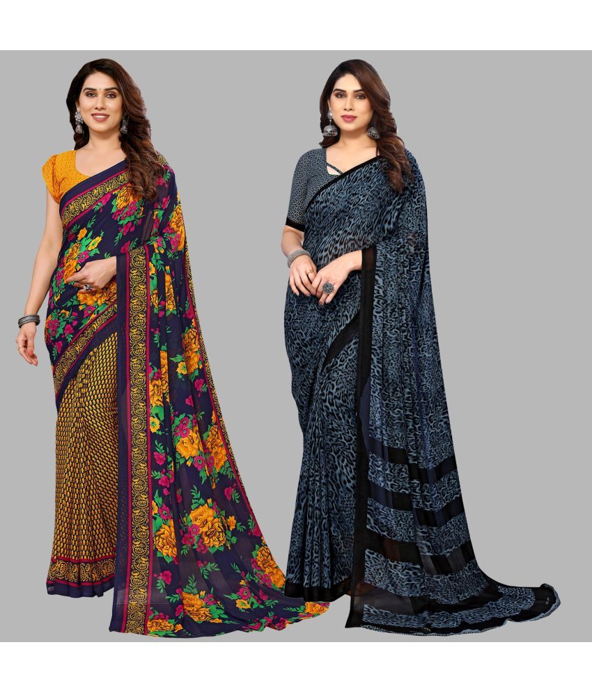     			Kashvi Sarees Georgette Printed Saree With Blouse Piece - Multicolor ( Pack of 2 )