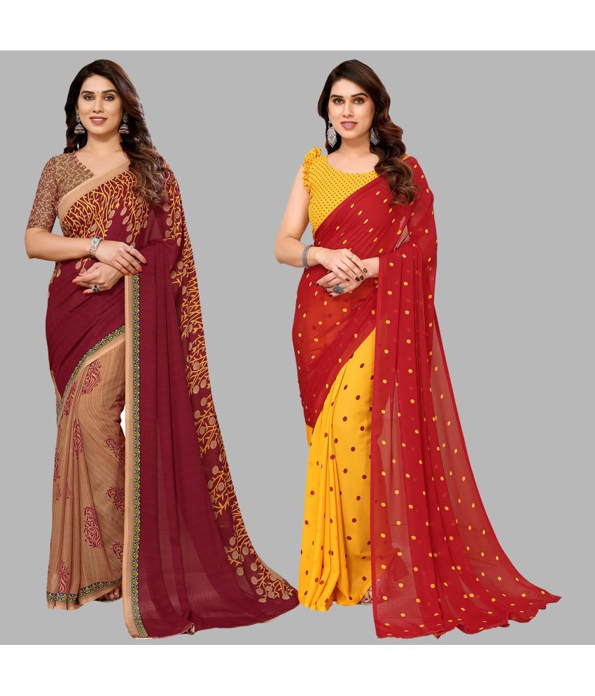     			Kashvi Sarees Georgette Printed Saree With Blouse Piece - Multicolor ( Pack of 2 )