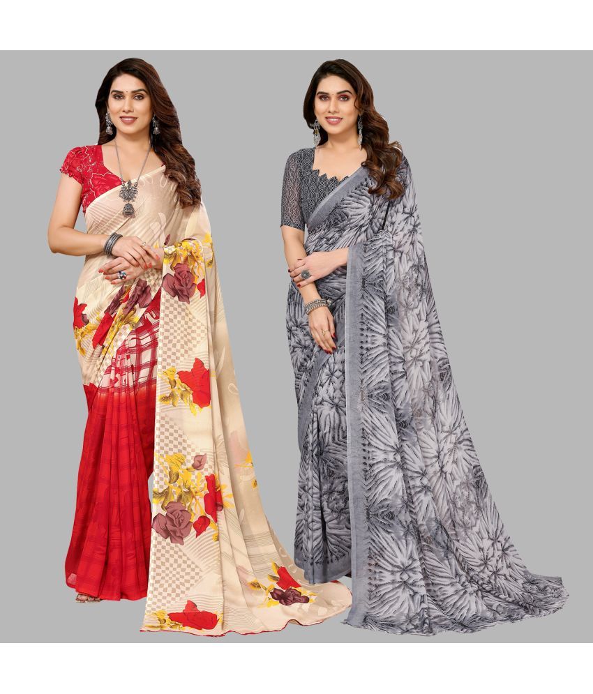     			Kashvi Sarees Georgette Printed Saree With Blouse Piece - Multicolor ( Pack of 2 )