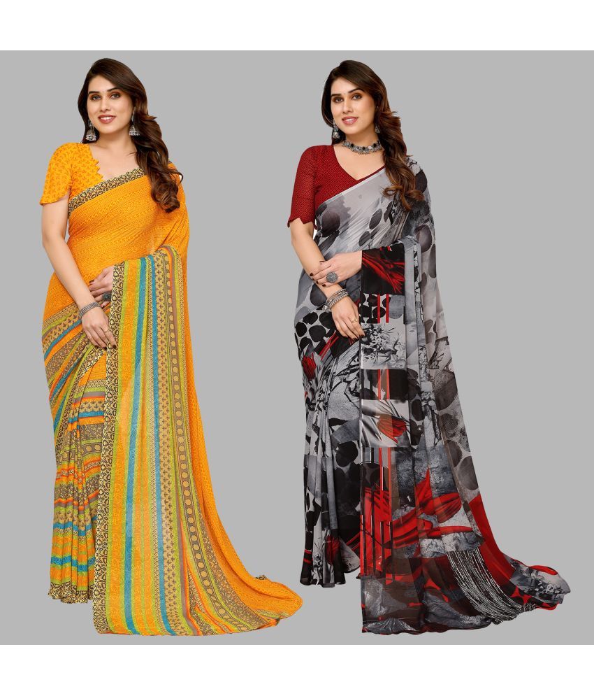     			Kashvi Sarees Georgette Printed Saree With Blouse Piece - Multicolor ( Pack of 2 )