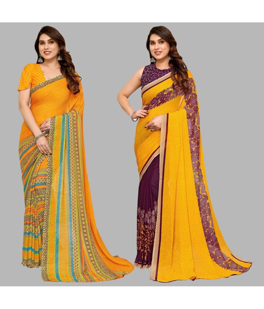     			Kashvi Sarees Georgette Printed Saree With Blouse Piece - Multicolor ( Pack of 2 )