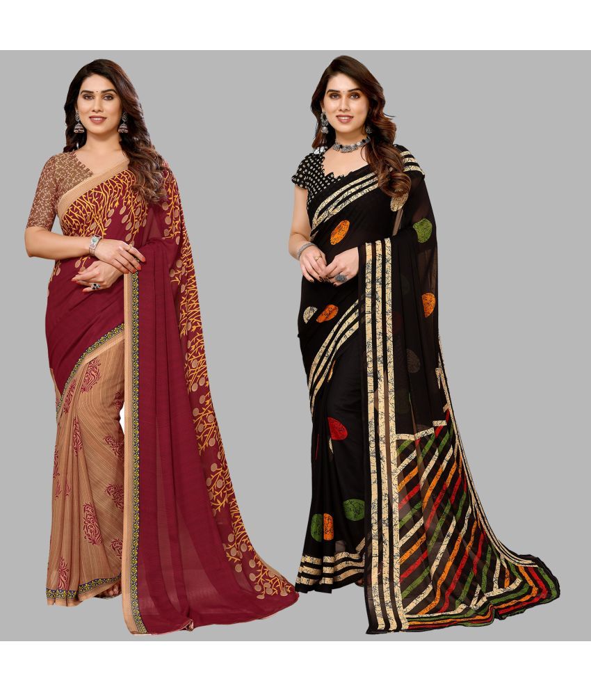     			Kashvi Sarees Georgette Printed Saree With Blouse Piece - Multicolor ( Pack of 2 )