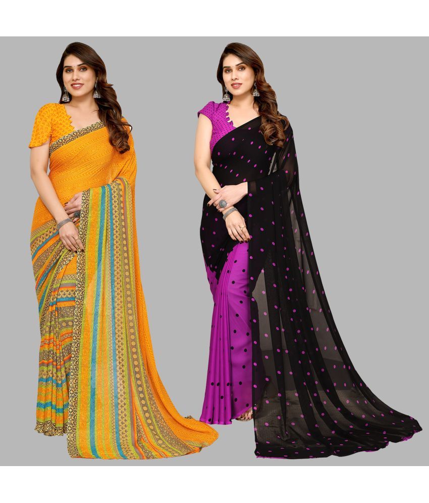     			Kashvi Sarees Georgette Printed Saree With Blouse Piece - Multicolor ( Pack of 2 )