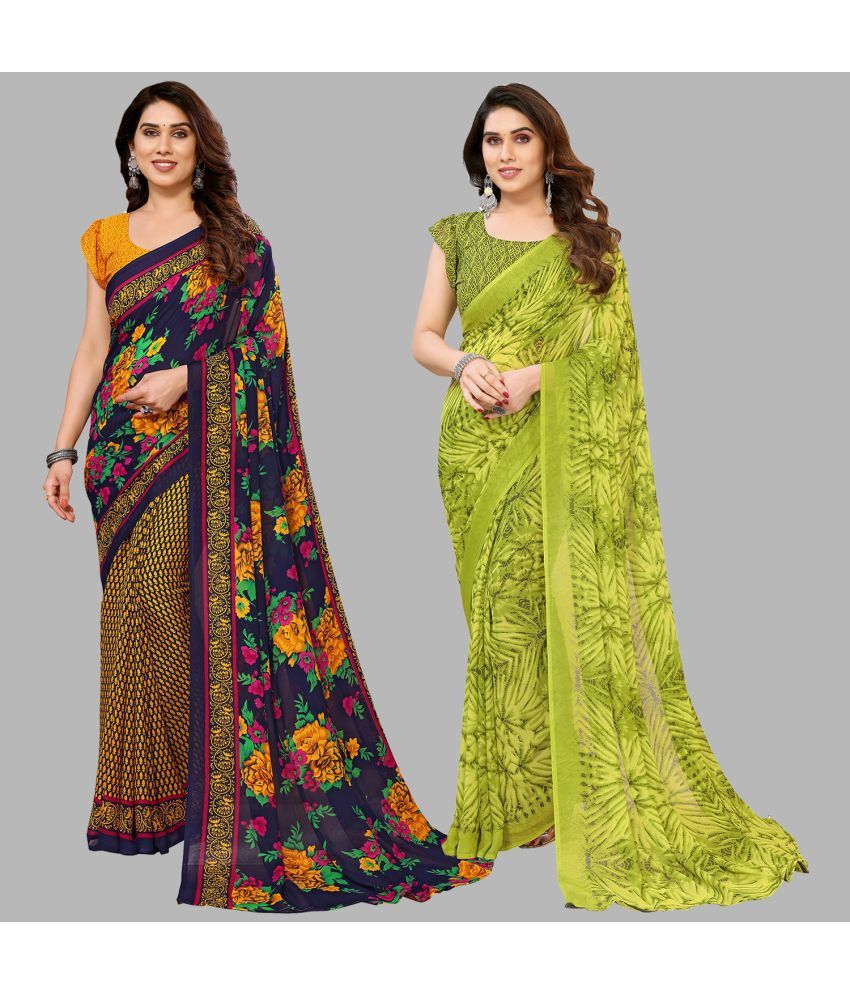     			Kashvi Sarees Georgette Printed Saree With Blouse Piece - Multicolor ( Pack of 2 )