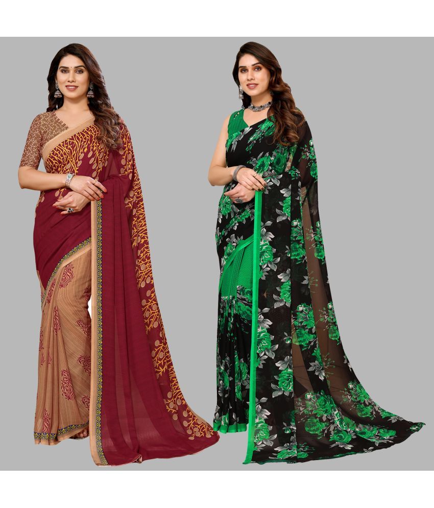     			Kashvi Sarees Georgette Printed Saree With Blouse Piece - Multicolor ( Pack of 2 )