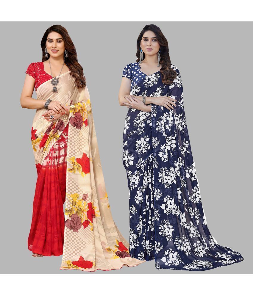     			Kashvi Sarees Georgette Printed Saree With Blouse Piece - Multicolor ( Pack of 2 )