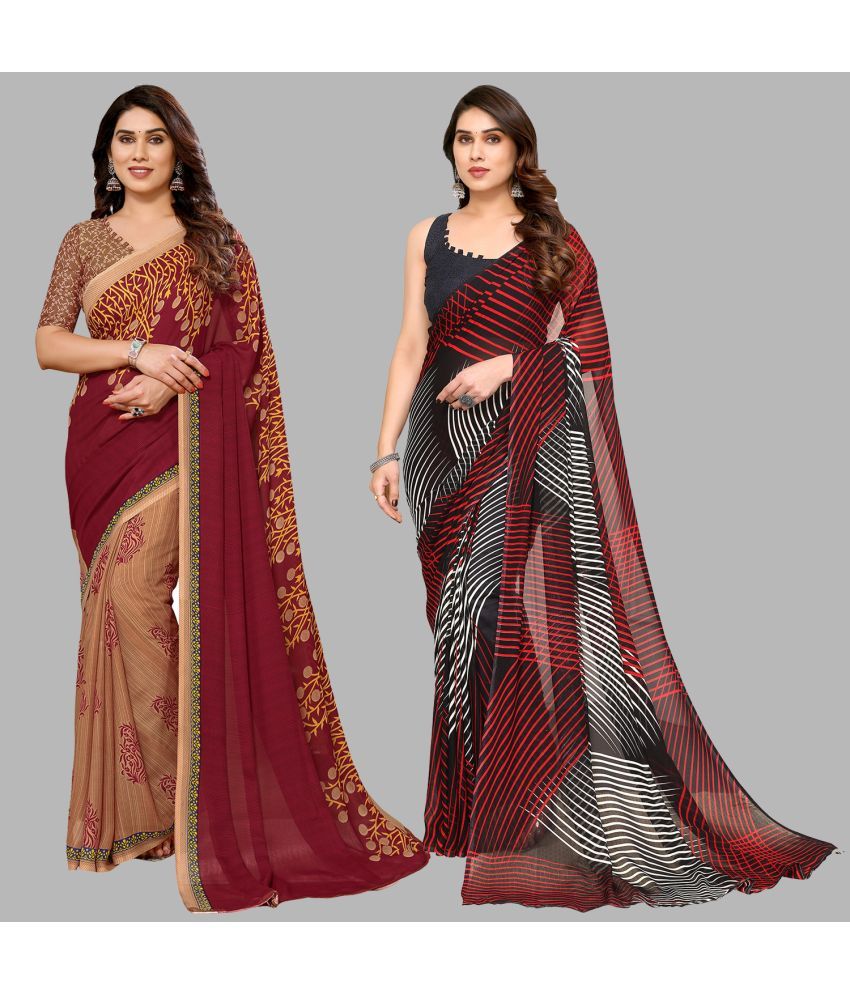     			Kashvi Sarees Georgette Printed Saree With Blouse Piece - Multicolor ( Pack of 2 )