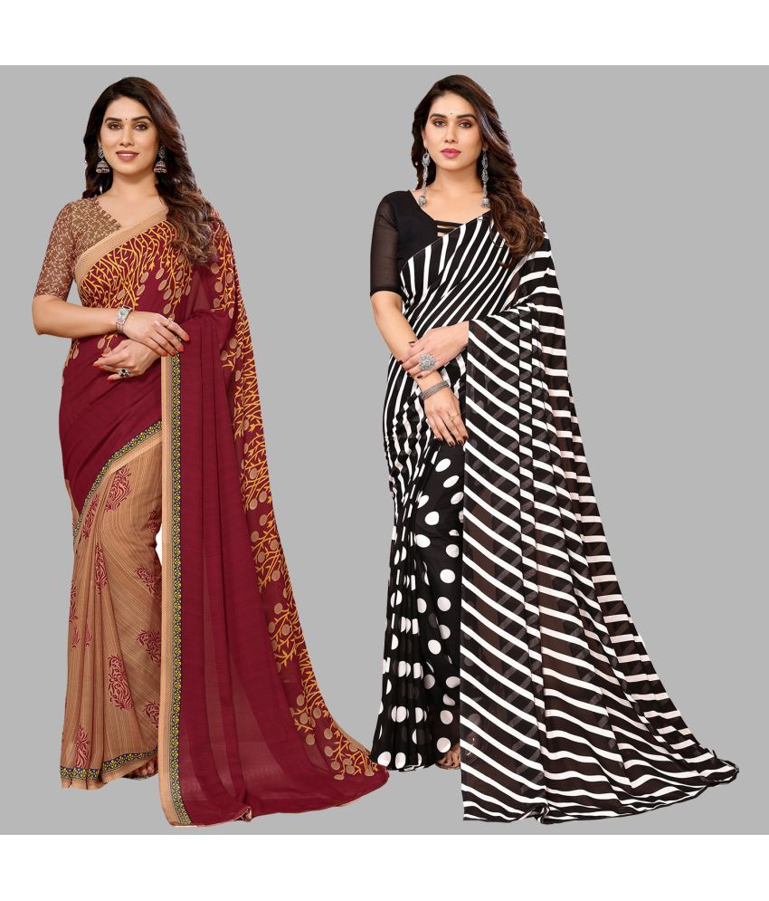     			Kashvi Sarees Georgette Printed Saree With Blouse Piece - Multicolor ( Pack of 2 )