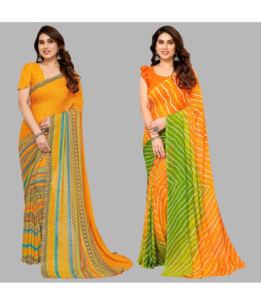     			Kashvi Sarees Georgette Printed Saree With Blouse Piece - Multicolor ( Pack of 2 )