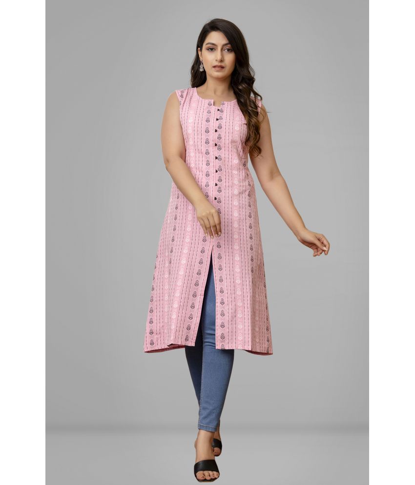     			Parastri Cotton Printed Front Slit Women's Kurti - Pink ( Pack of 1 )