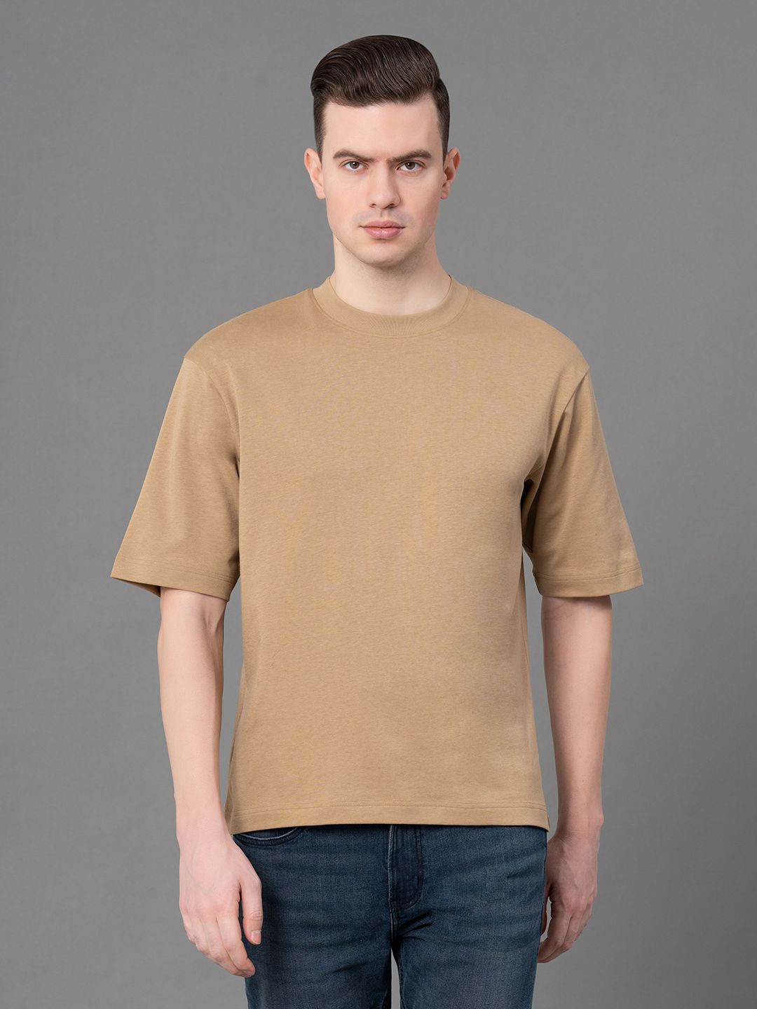     			Red Tape Cotton Blend Oversized Fit Solid Half Sleeves Men's T-Shirt - Brown ( Pack of 1 )