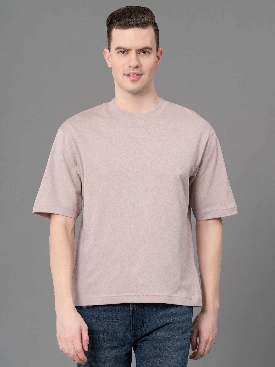     			Red Tape Cotton Blend Oversized Fit Solid Half Sleeves Men's T-Shirt - Pink ( Pack of 1 )
