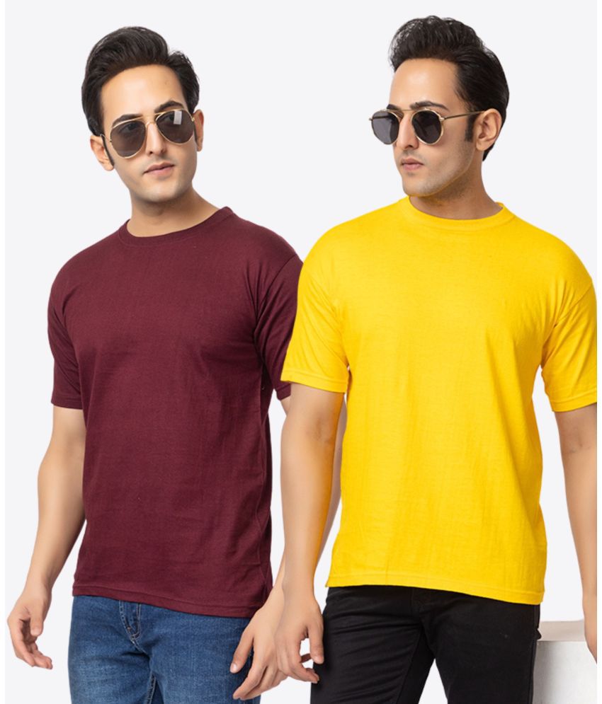     			VAZO Cotton Blend Regular Fit Solid Half Sleeves Men's T-Shirt - Yellow ( Pack of 2 )