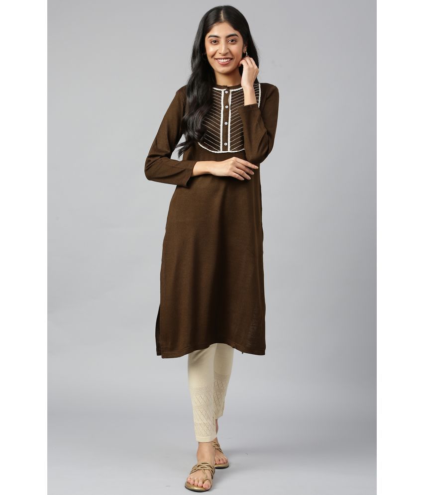     			Aurelia Acrylic Solid Straight Women's Kurti - Brown ( Pack of 1 )