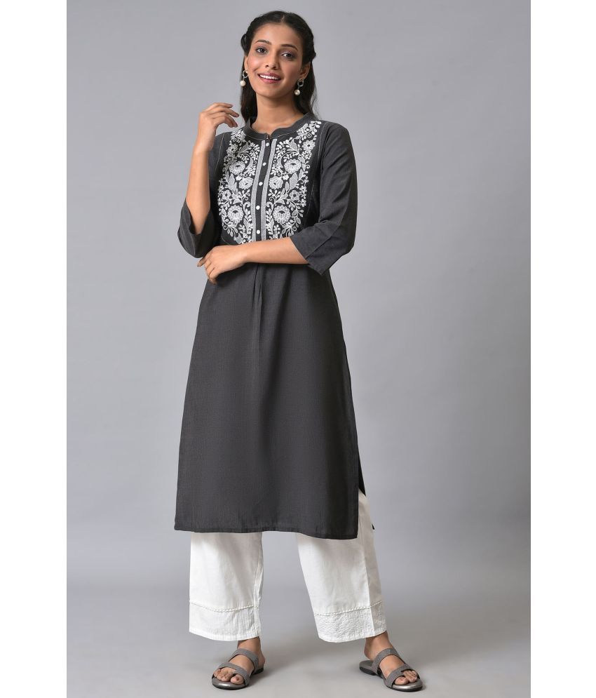     			Aurelia Cotton Blend Dyed Straight Women's Kurti - Grey ( Pack of 1 )