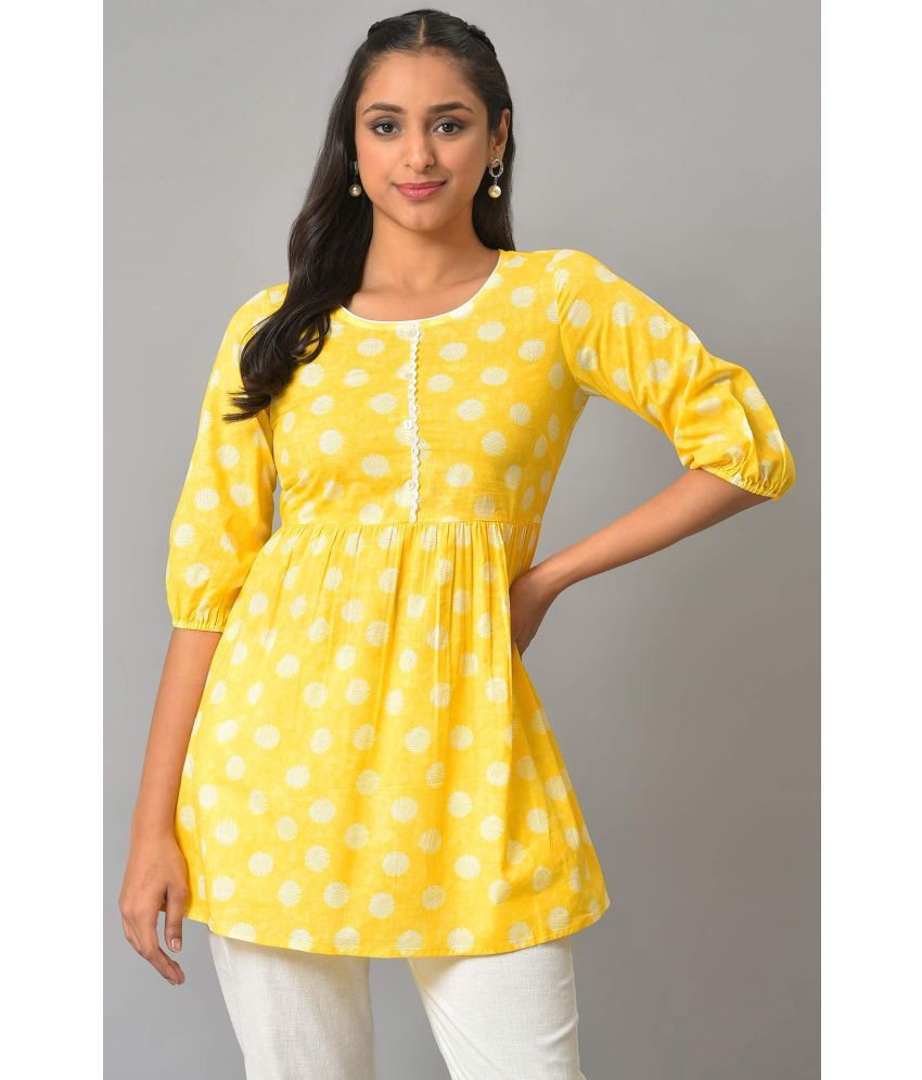     			Aurelia Cotton Printed Flared Women's Kurti - Yellow ( Pack of 1 )