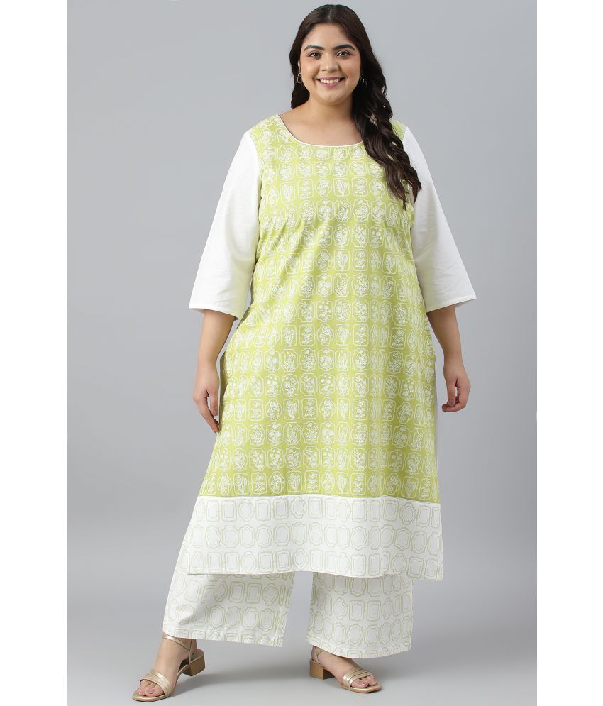     			Aurelia Cotton Printed Kurti With Palazzo Women's Stitched Salwar Suit - White ( Pack of 1 )