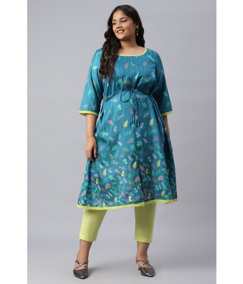     			Aurelia Polyester Printed Straight Women's Kurti - Blue ( Pack of 1 )