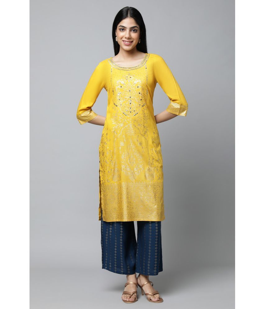     			Aurelia Viscose Embroidered Straight Women's Kurti - Yellow ( Pack of 1 )