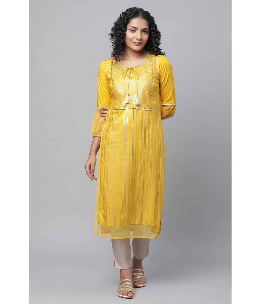     			Aurelia Viscose Printed Straight Women's Kurti - Yellow ( Pack of 1 )