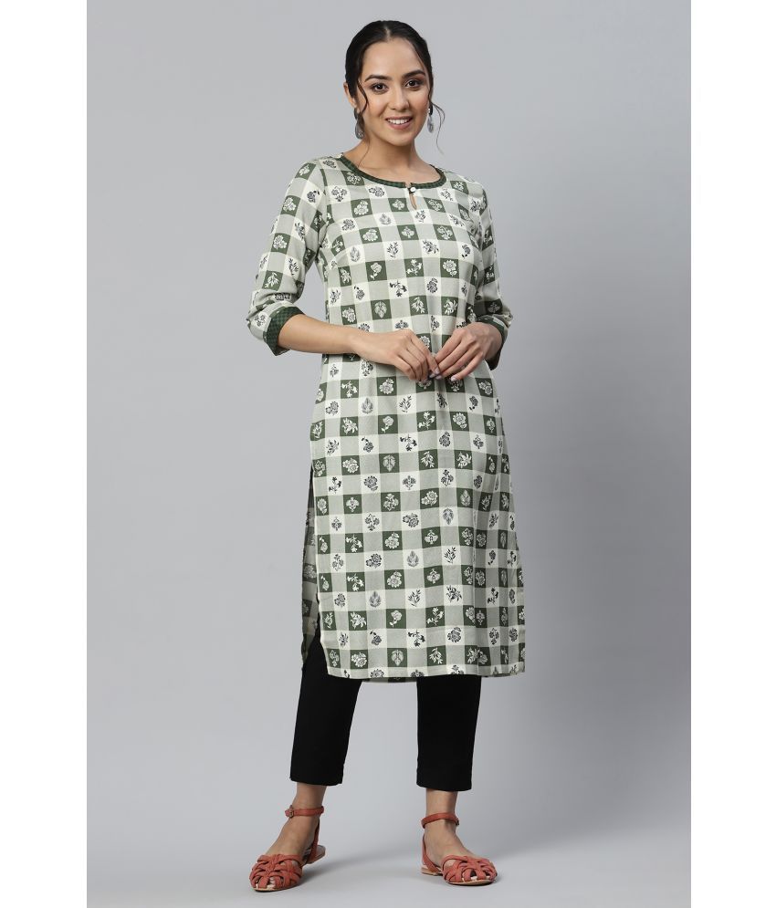     			Aurelia Viscose Printed Straight Women's Kurti - Green ( Pack of 1 )