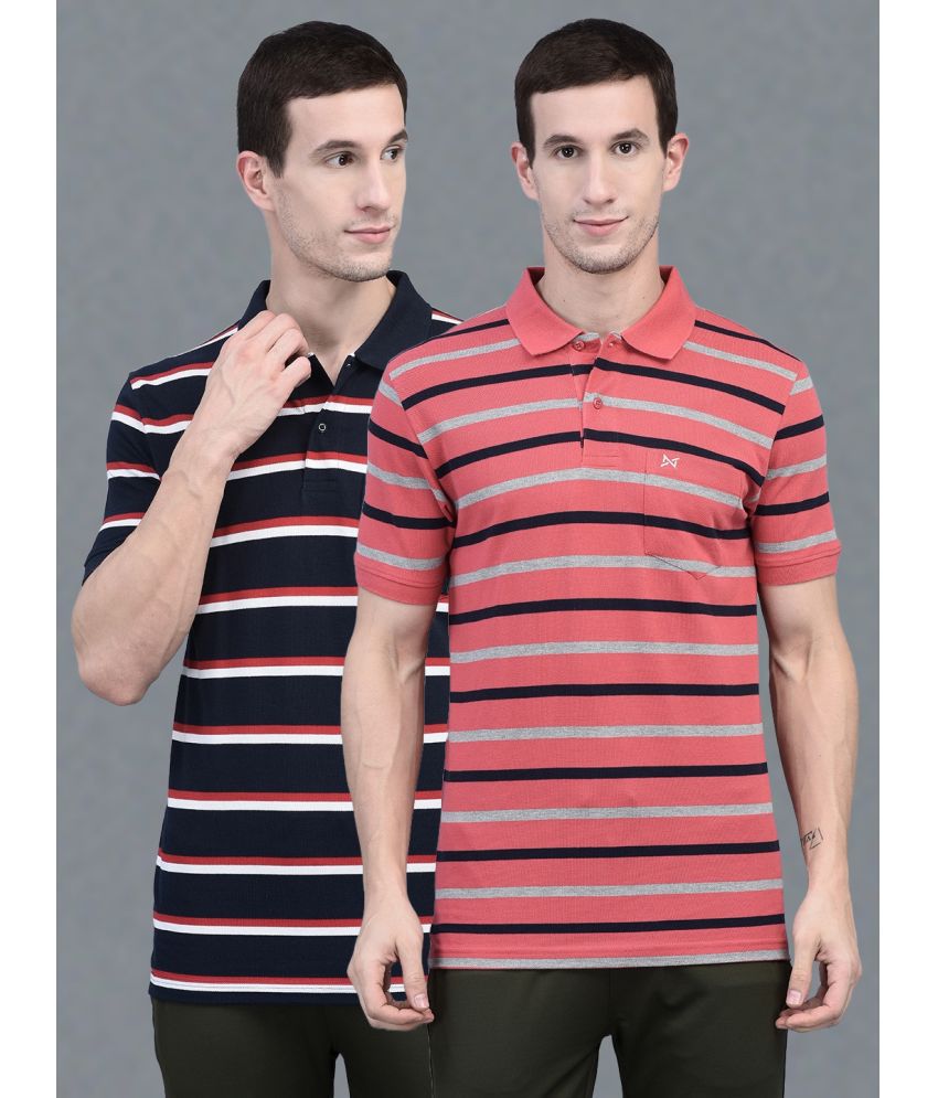     			Force NXT Cotton Regular Fit Striped Half Sleeves Men's Polo T Shirt - Multicolor ( Pack of 2 )