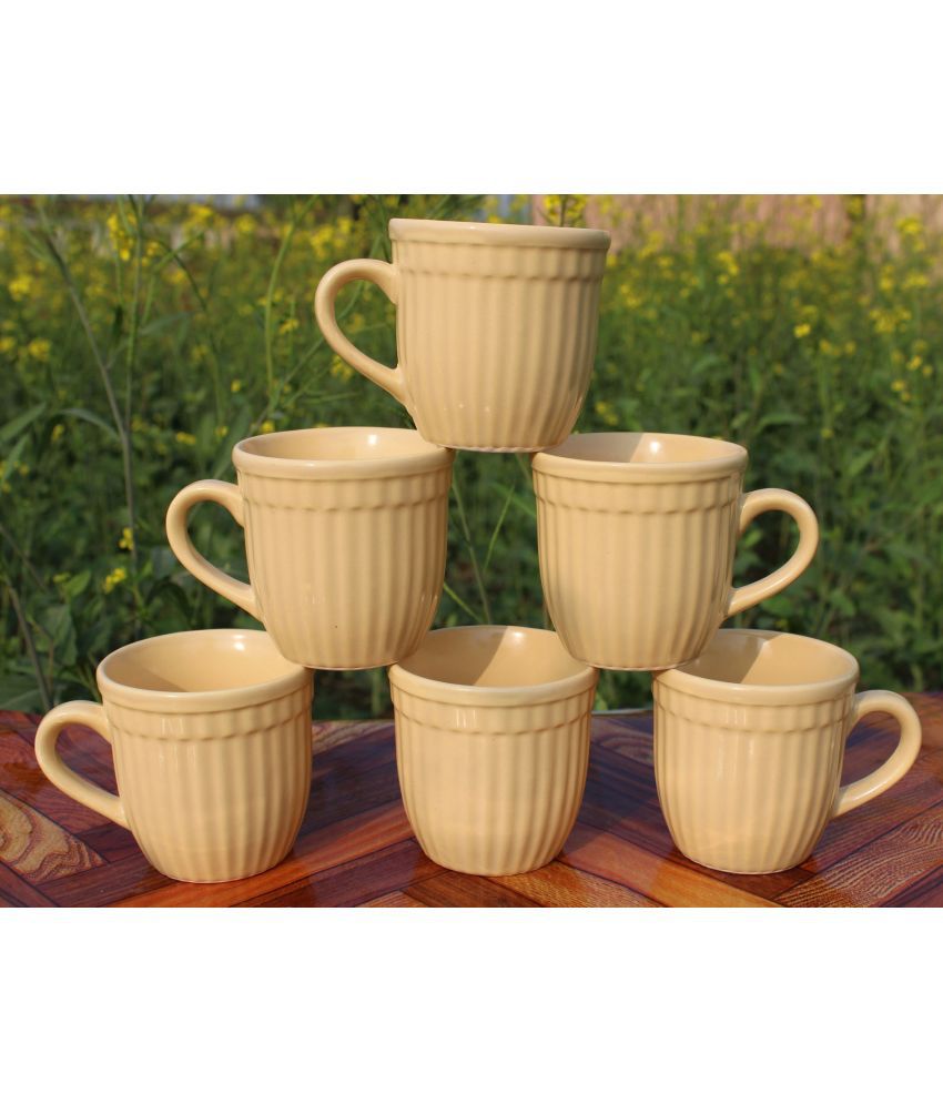     			Laghima jadon Cream Line U Shape Solid Ceramic Tea Cup 130 ml ( Pack of 6 )
