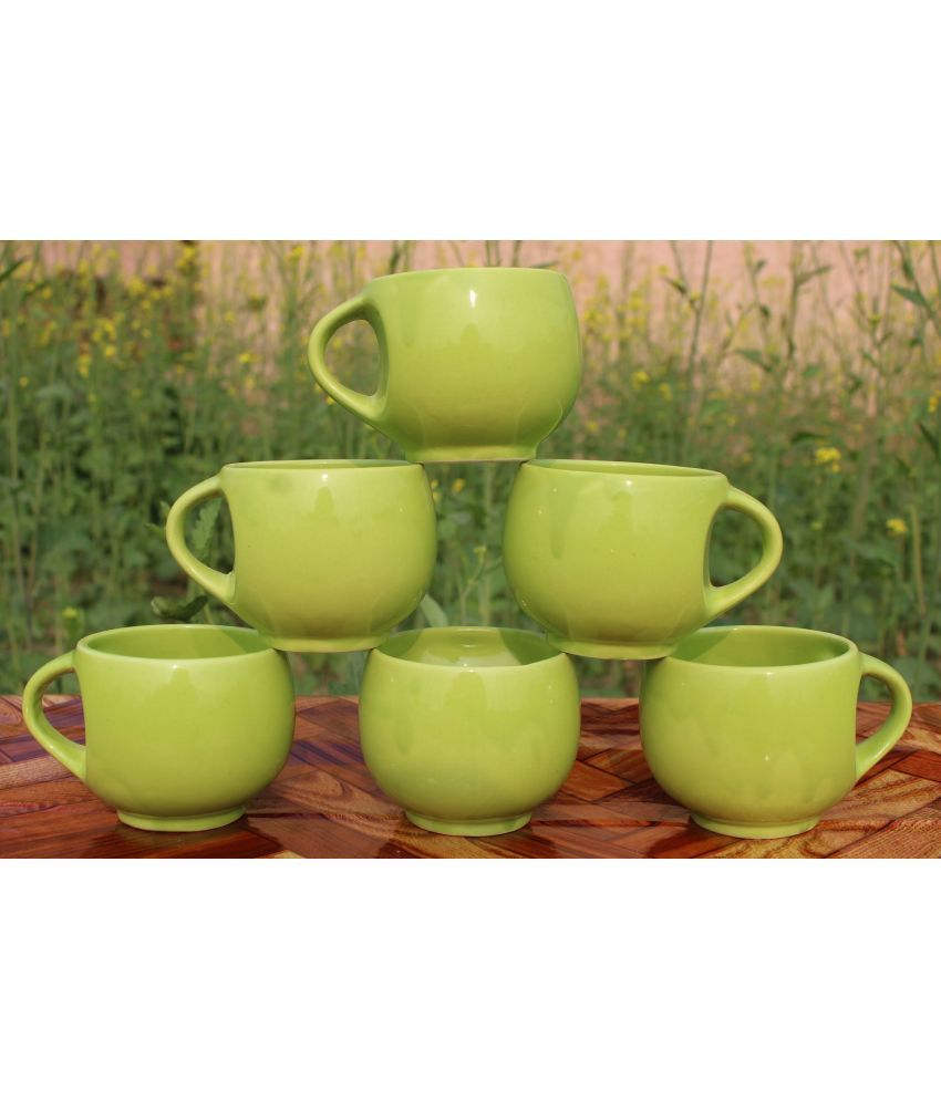     			Laghima jadon Parrot Green Round Solid Ceramic Tea Cup 130 ml ( Pack of 6 )