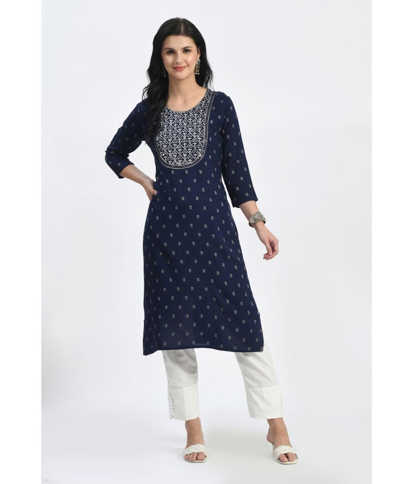     			MAURYA Rayon Embroidered Straight Women's Kurti - Navy ( Pack of 1 )